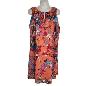 Nicole by Nicole Miller Women Dress Sz 10 Floral Sleeveless Flounce Trim Keyhole